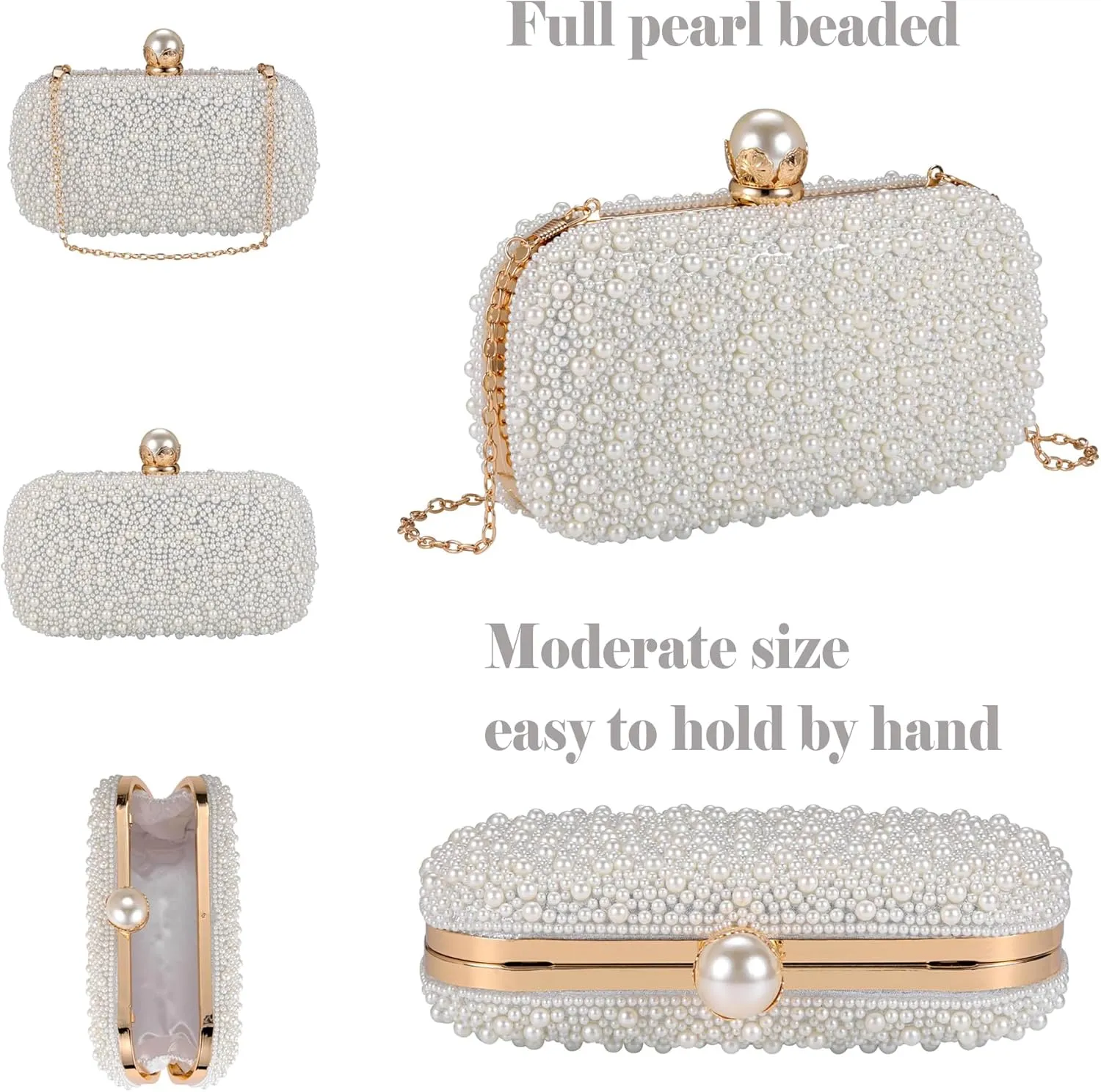Ayliss Pearl Clutch Purses for Women Wedding Bridal Evening Small Clutch Crossbody Handbag Full Beaded Parites Prom