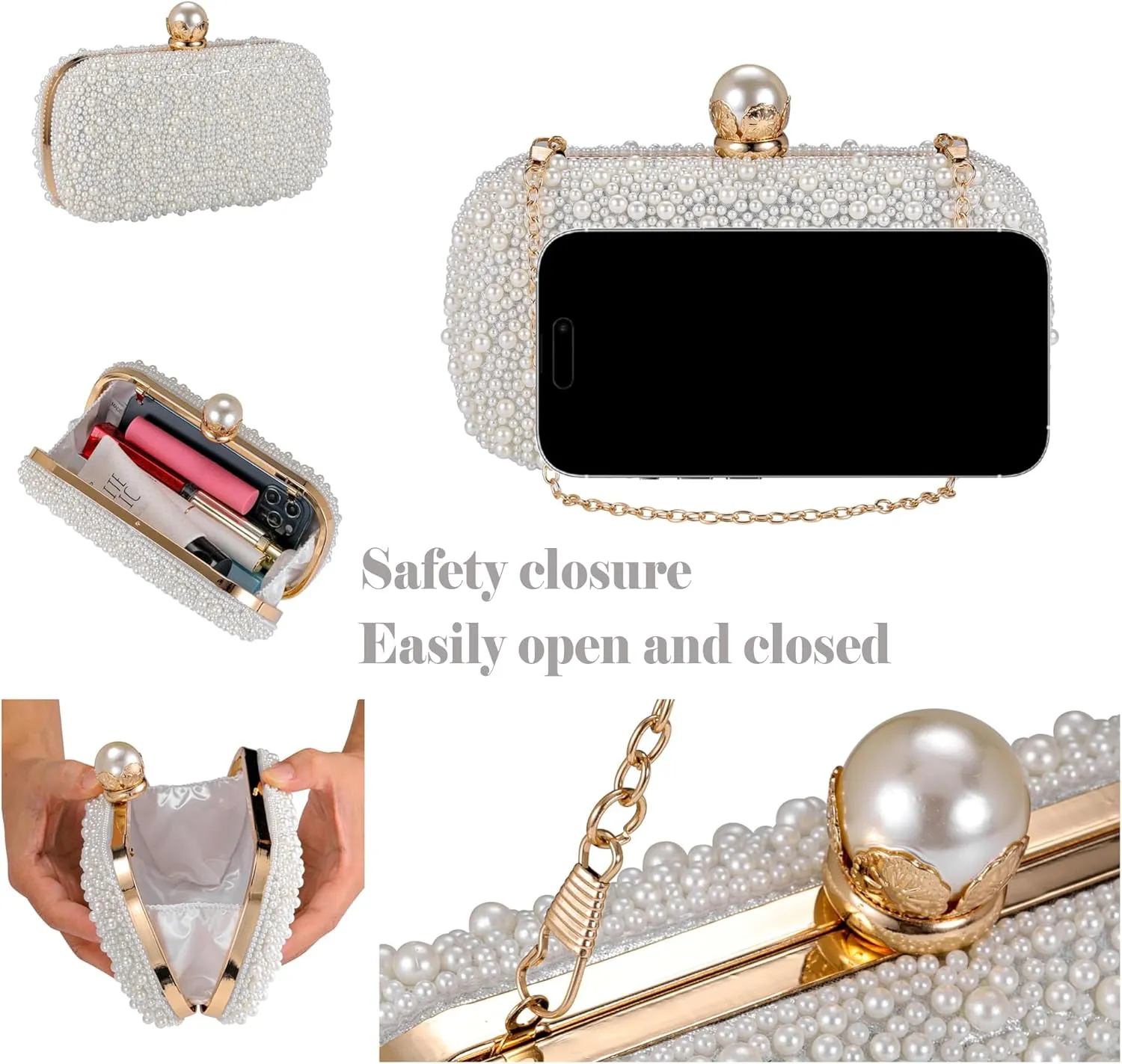Ayliss Pearl Clutch Purses for Women Wedding Bridal Evening Small Clutch Crossbody Handbag Full Beaded Parites Prom