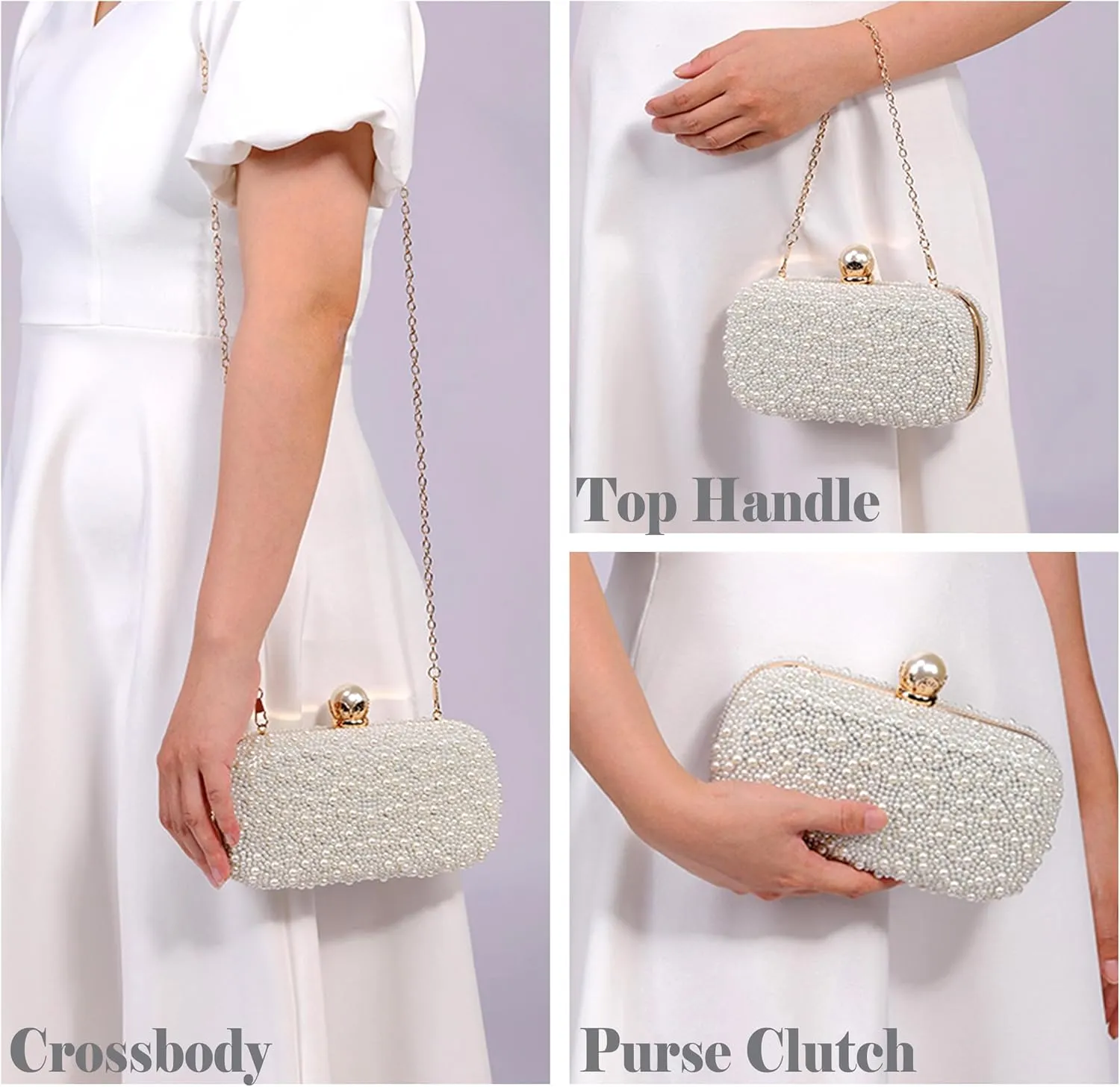 Ayliss Pearl Clutch Purses for Women Wedding Bridal Evening Small Clutch Crossbody Handbag Full Beaded Parites Prom