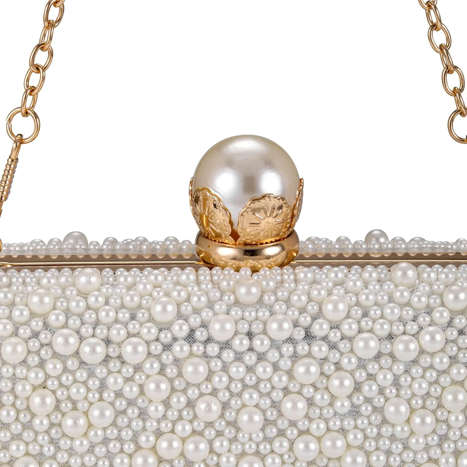 Ayliss Pearl Clutch Purses for Women Wedding Bridal Evening Small Clutch Crossbody Handbag Full Beaded Parites Prom