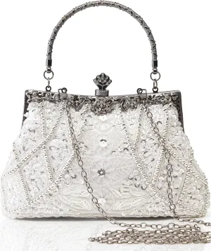 BABEYOND Evening Clutch Purses for Women - Vintage Evening Bag Accessories for Women Gatsby 1920s Beaded Sequin Pearl Clutch