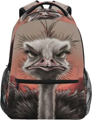 Backpack Ostrich Portrait Funny for School Boys Girls Laptop Travel Backpack Book Bag Daypack 11.4 ×16 In M