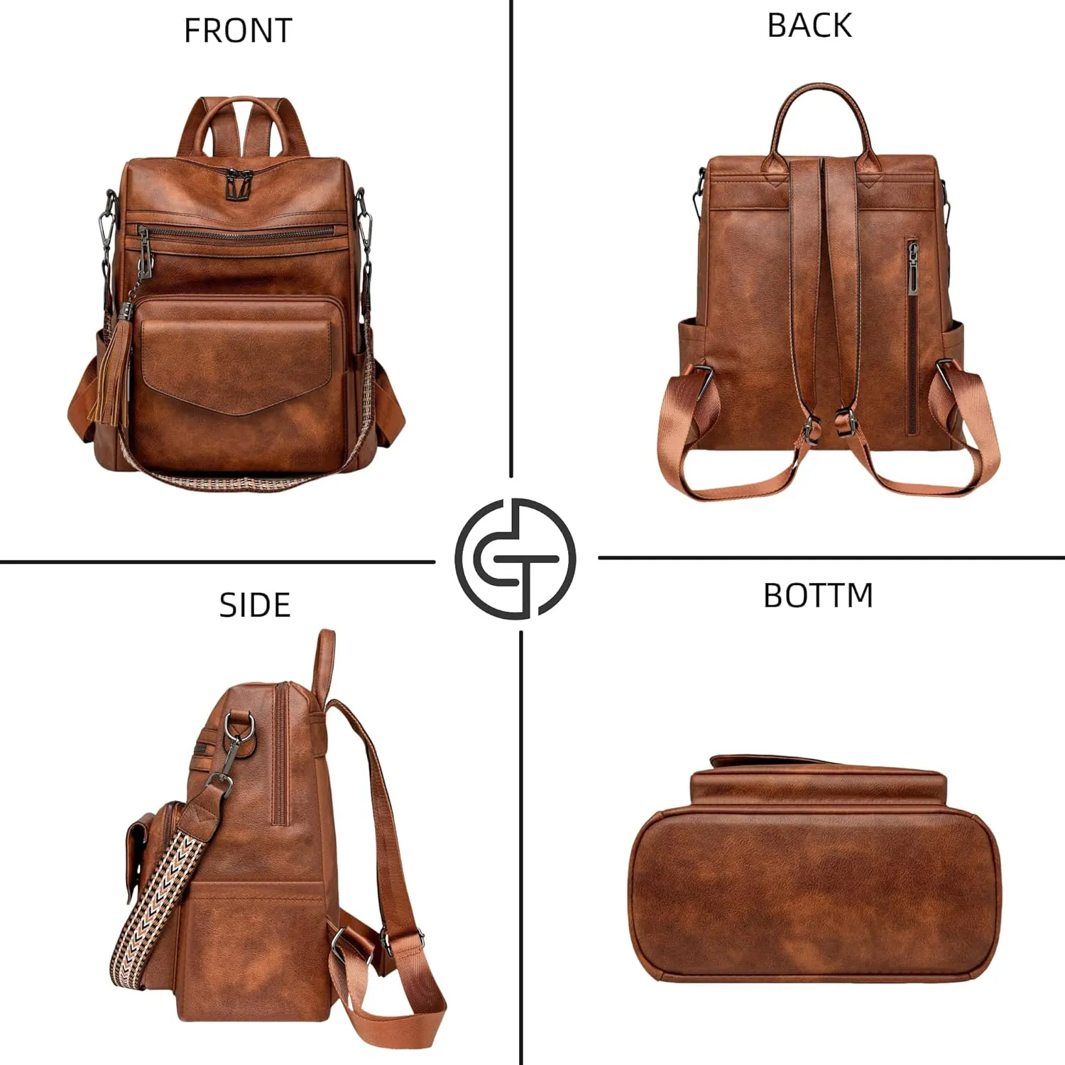 Backpack Purse for Women Fashion Designer Backpack Ladies Travel Convertible Shoulder Bags (Brown)