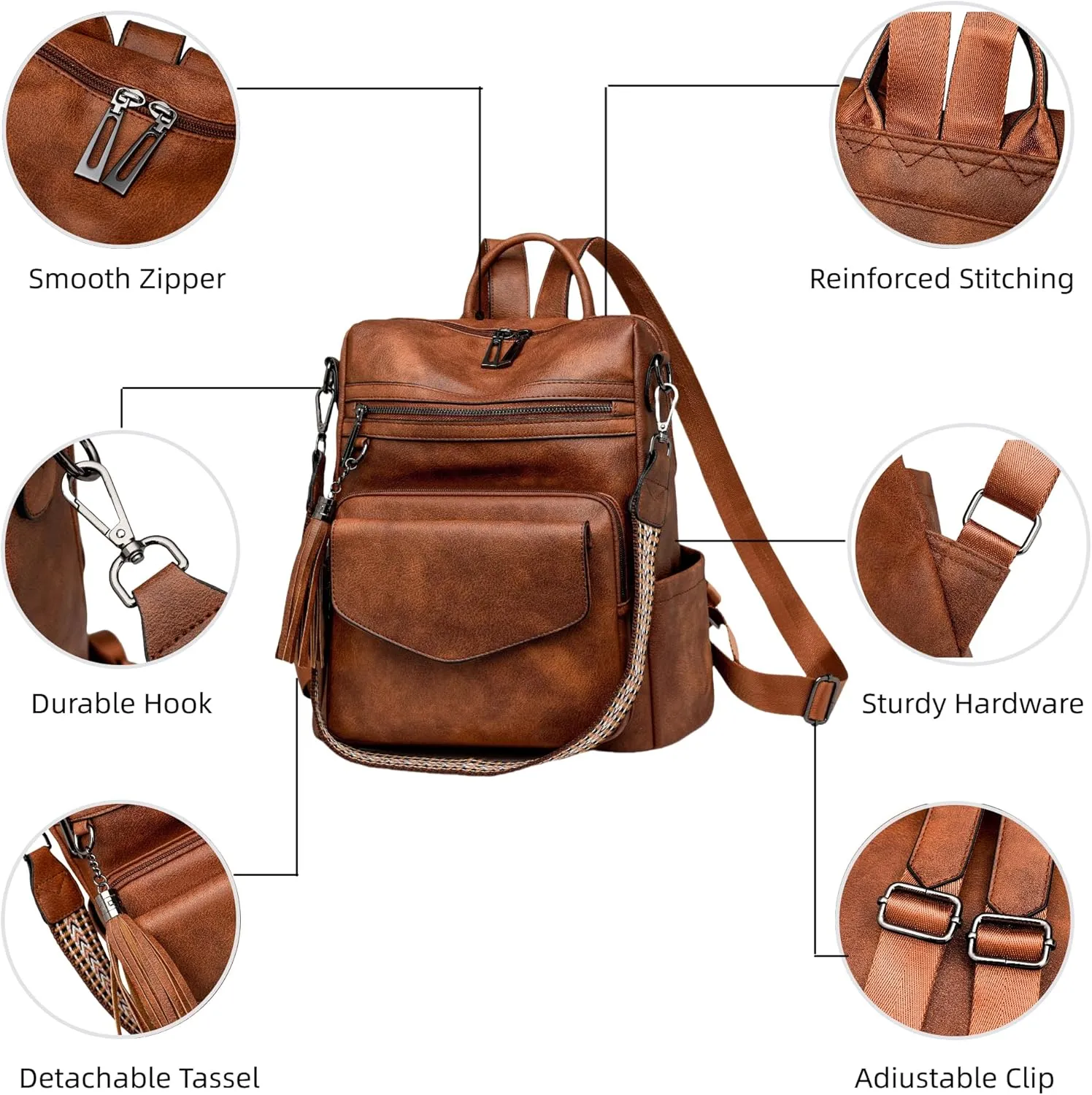 Backpack Purse for Women Fashion Designer Backpack Ladies Travel Convertible Shoulder Bags (Brown)