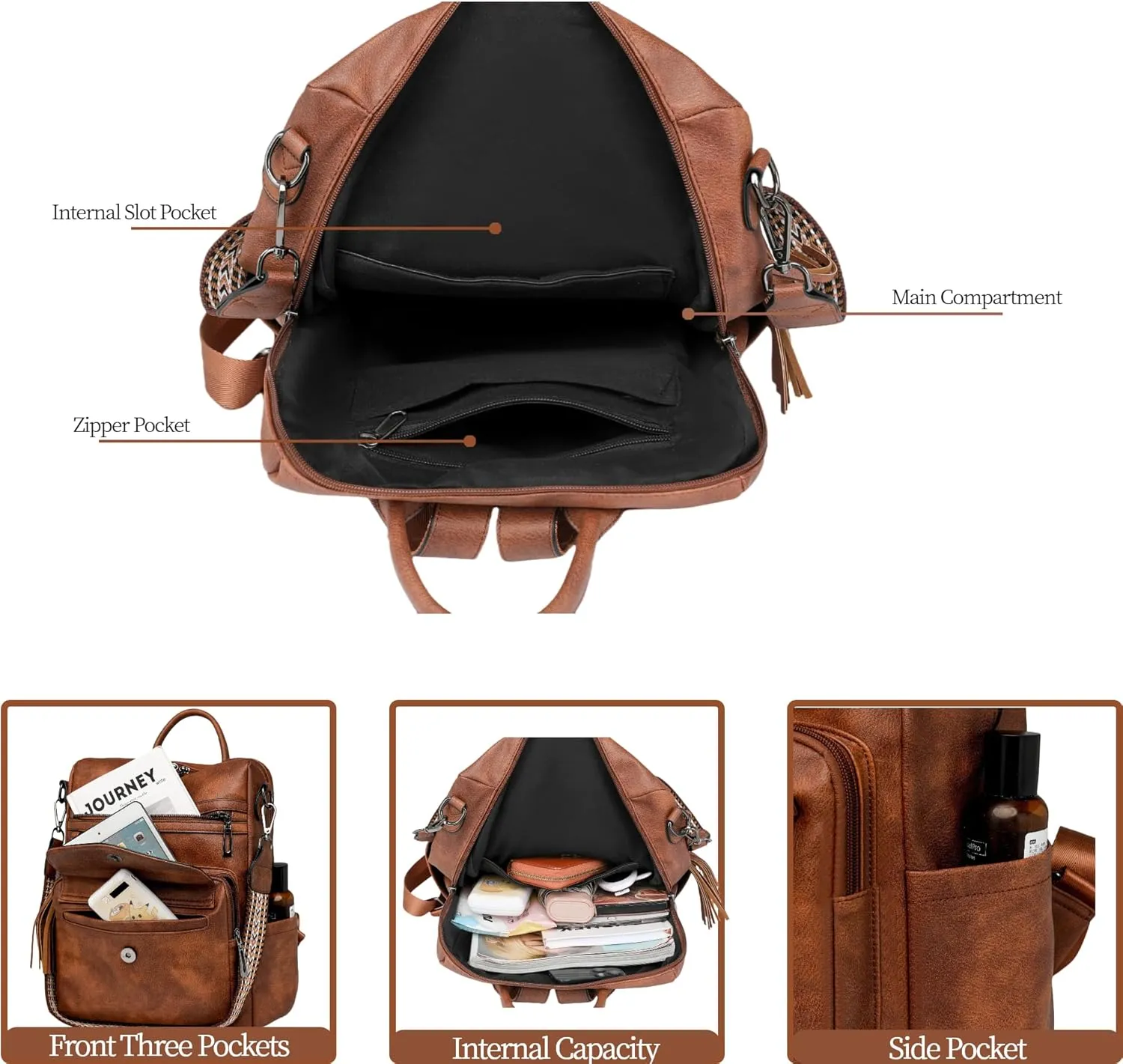 Backpack Purse for Women Fashion Designer Backpack Ladies Travel Convertible Shoulder Bags (Brown)