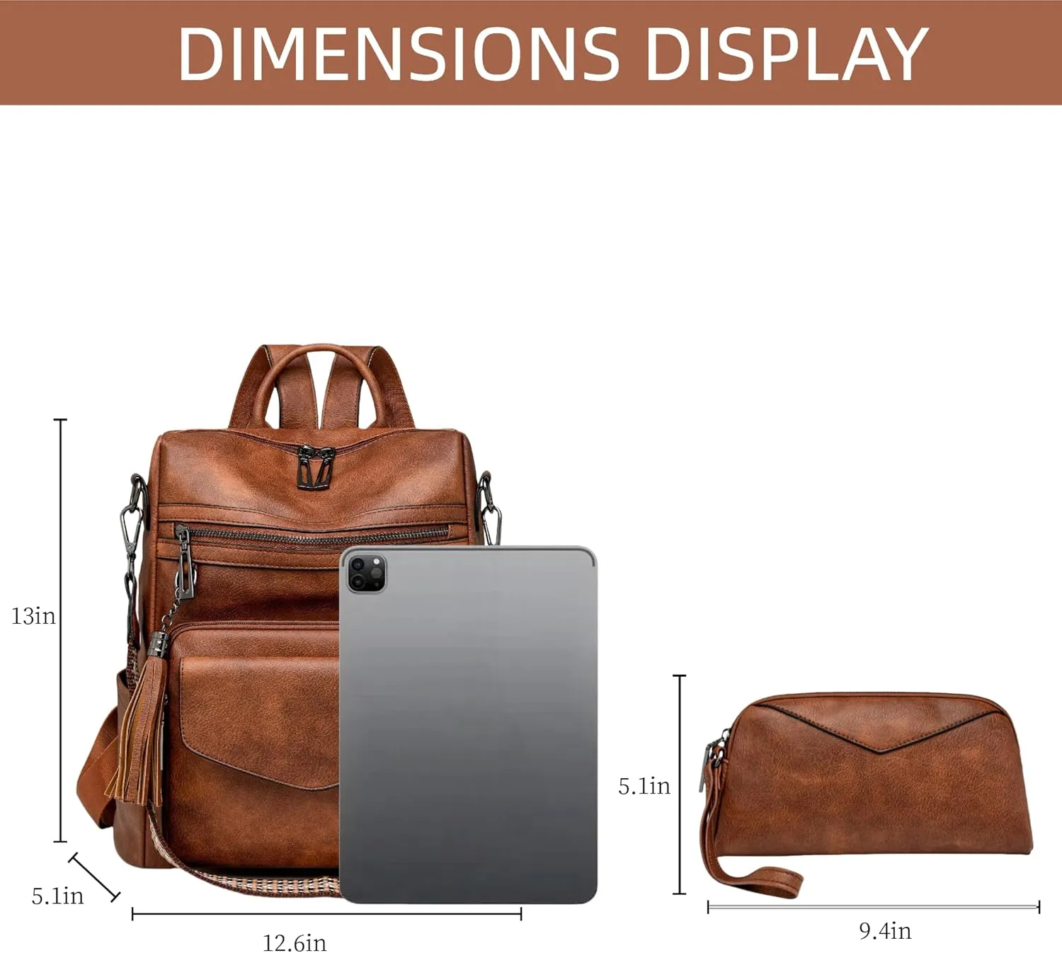 Backpack Purse for Women Fashion Designer Backpack Ladies Travel Convertible Shoulder Bags (Brown)