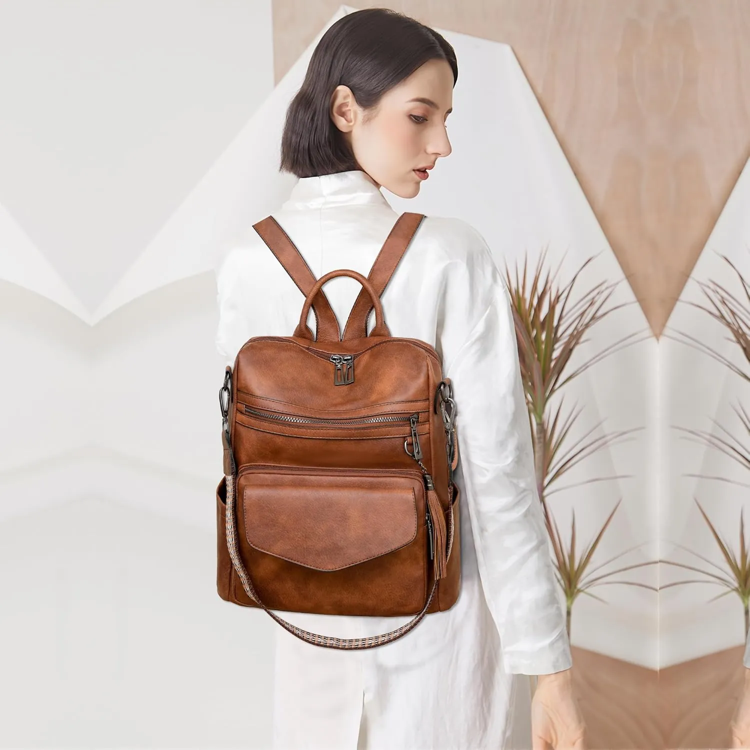 Backpack Purse for Women Fashion Designer Backpack Ladies Travel Convertible Shoulder Bags (Brown)