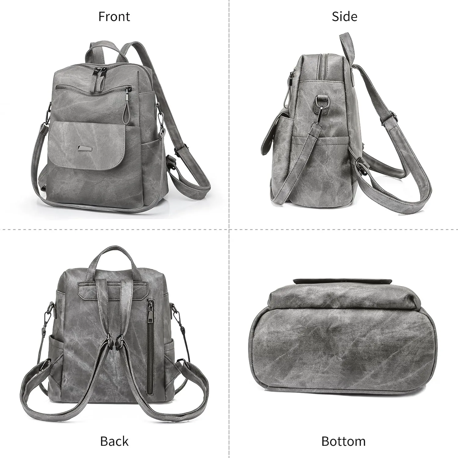 Backpack Purse for Women, PU Leather Backpack Purse, Fashion Travel Anti Theft Backpack, Multipurpose Lightweight Waterproof Convertible Purse Shoulder Bag Handbag, Grey