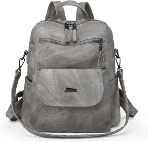 Backpack Purse for Women, PU Leather Backpack Purse, Fashion Travel Anti Theft Backpack, Multipurpose Lightweight Waterproof Convertible Purse Shoulder Bag Handbag, Grey