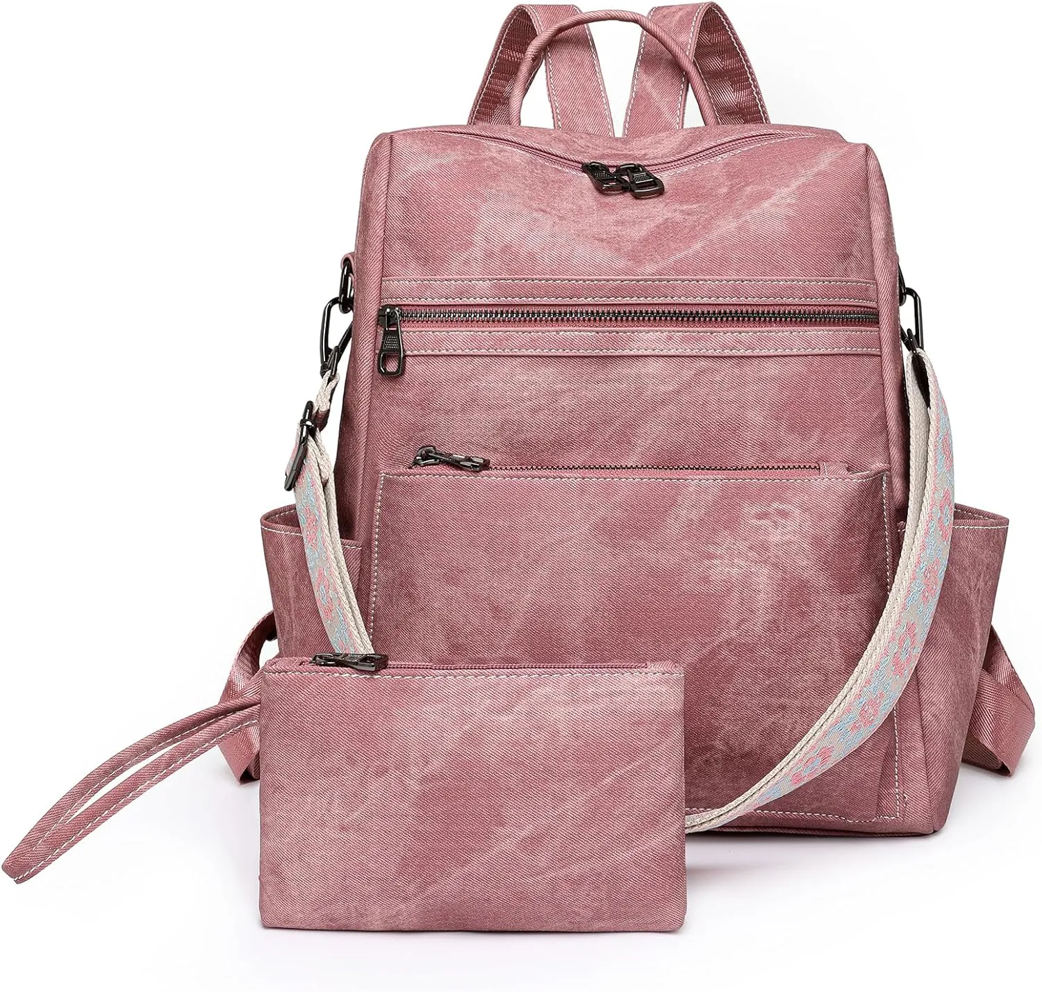 Backpack Purse for Women, PU Leather Backpack Purse, Waterproof Anti-Theft Women Backpack, Fashion Multi-Pocket Travel Backpack Shoulder Bag Handbag With Clutch, Pink