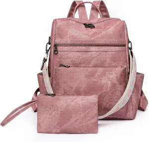 Backpack Purse for Women, PU Leather Backpack Purse, Waterproof Anti-Theft Women Backpack, Fashion Multi-Pocket Travel Backpack Shoulder Bag Handbag With Clutch, Pink