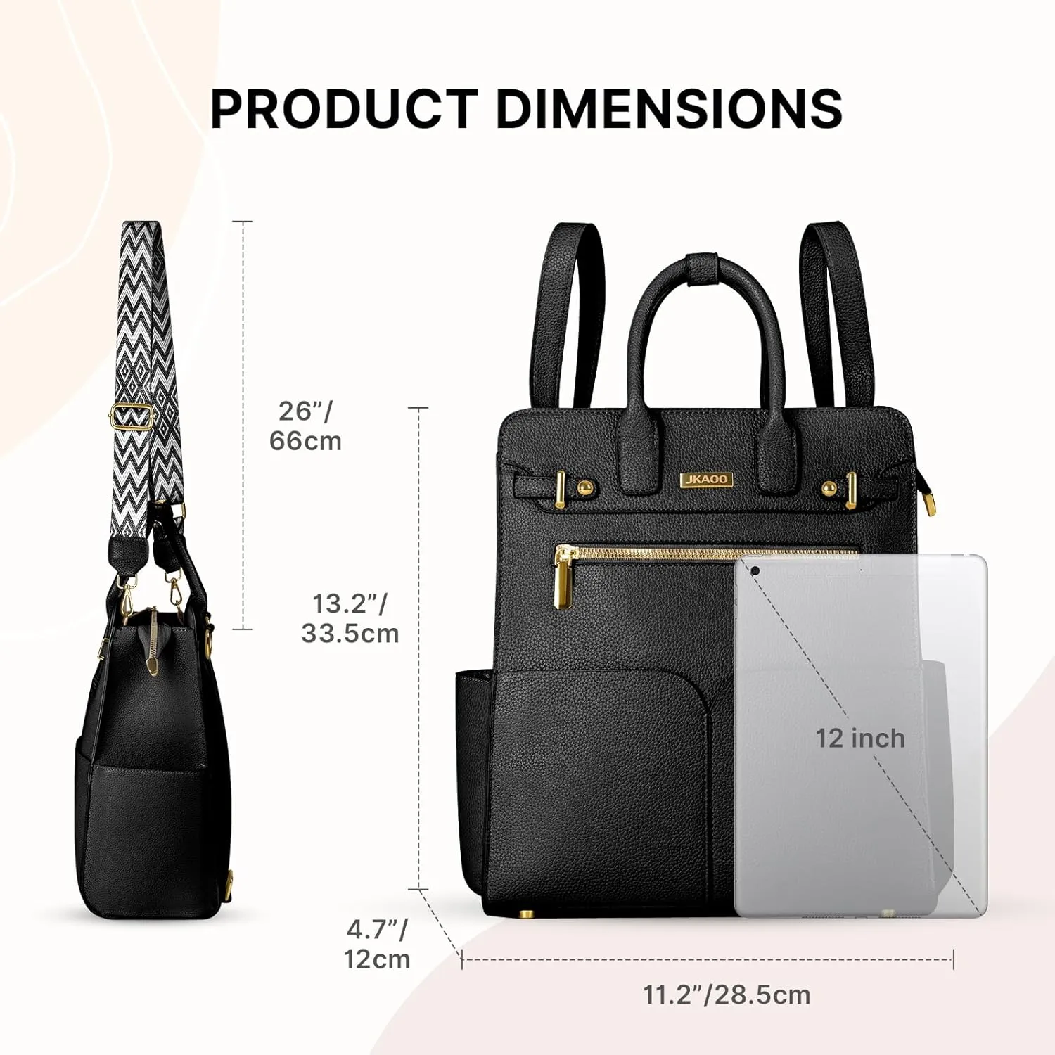 Backpack Purse for Women PU Leather Travel Backpack, 4 in 1 Designer Convertible Backpack Purse with Removable Strap (Black)