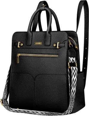 Backpack Purse for Women PU Leather Travel Backpack, 4 in 1 Designer Convertible Backpack Purse with Removable Strap (Black)
