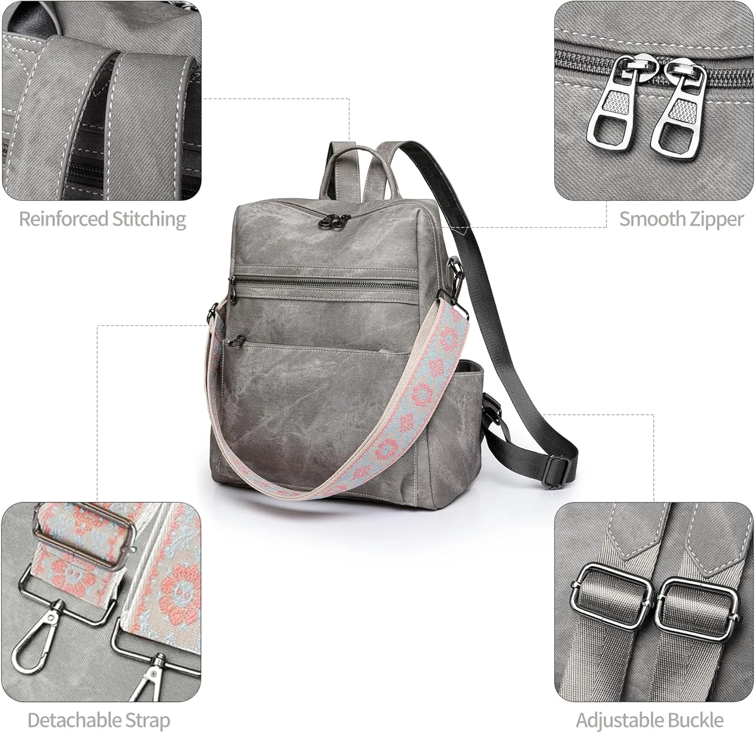 Backpack Purse for Women Pu Leather Travel Backpack Fashion Designer Shoulder Bag Ladies Convertible Handbags