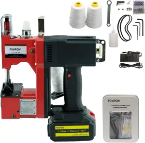 Bag Sewing Machine, 2s/bag Portable Bag Sewing Machine, Industrial Bag Closing Machine for Packing Woven Bags Non-woven Fabrics Leather (Red, Lithium Battery - 36V)