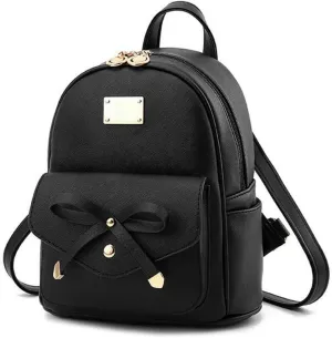 BAG WIZARD PU Leather Mini Backpack Purse Cute Bowknot Fashion Small Backpack Purses for Women - Black