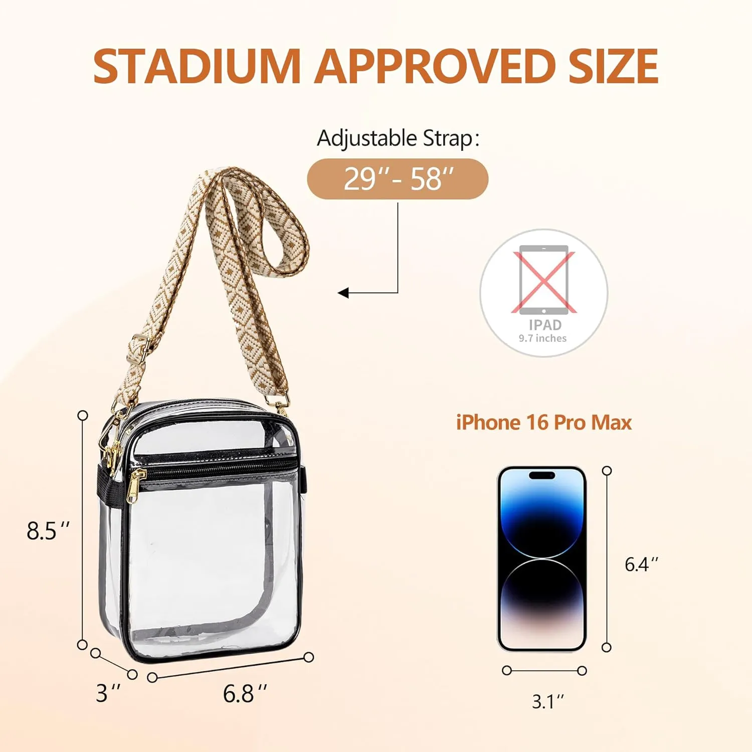 Bagenius Clear Bag for Stadium Events, Clear Purse with Removable Strap, Messenger Bag for Concert Work Sport Events