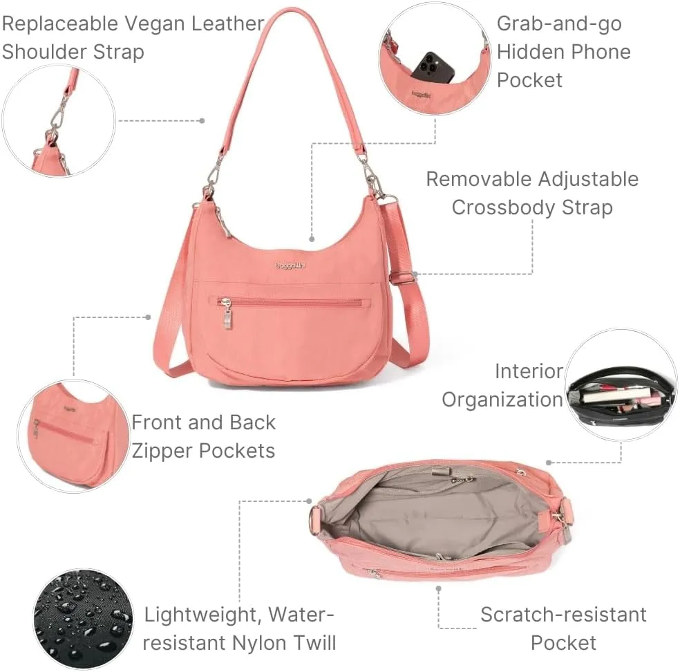 Baggallini Modern Pocket Half Moon 11"x10.5" Shoulder Women W/Replaceable Straps Converts to Crossbody Bag