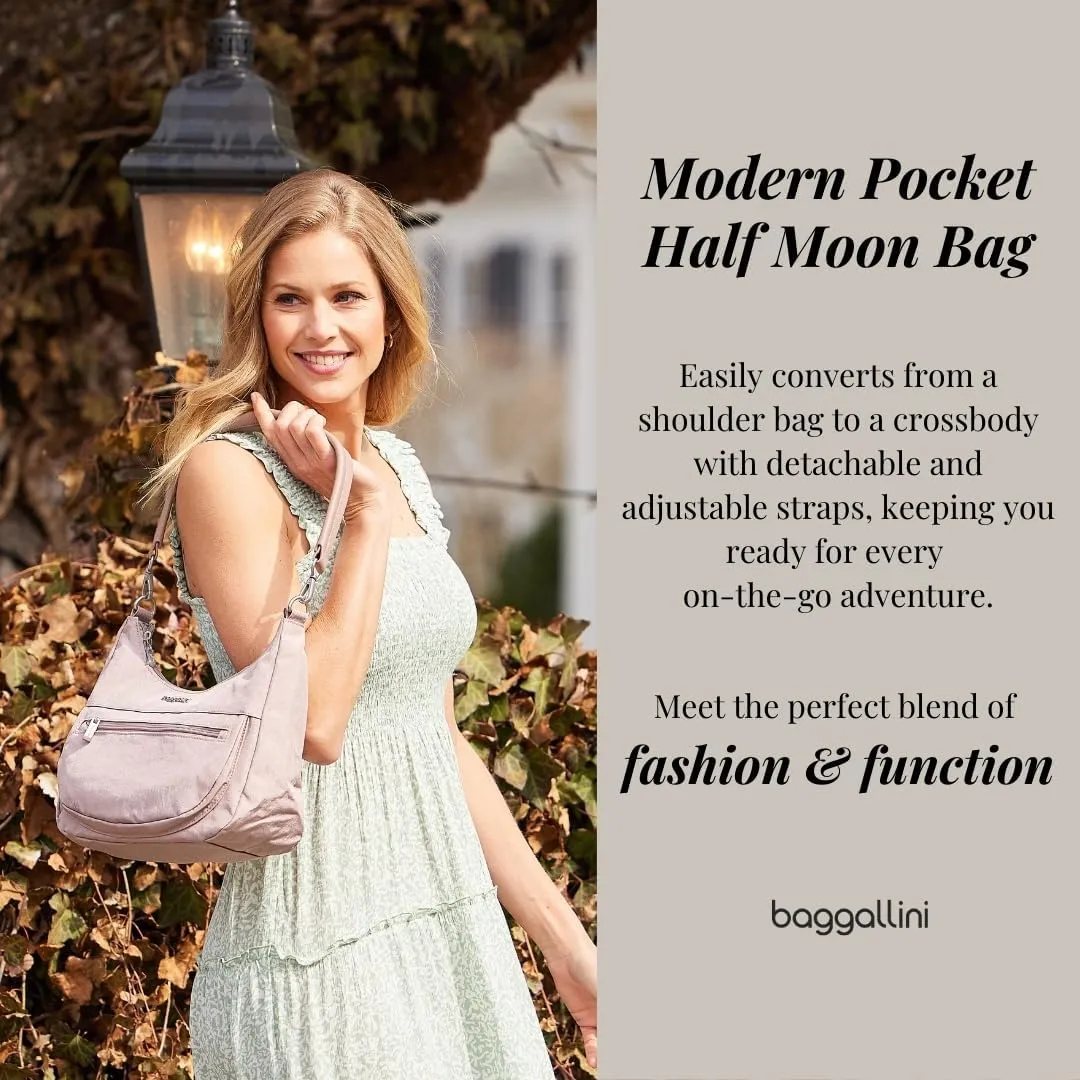 Baggallini Modern Pocket Half Moon 11"x10.5" Shoulder Women W/Replaceable Straps Converts to Crossbody Bag