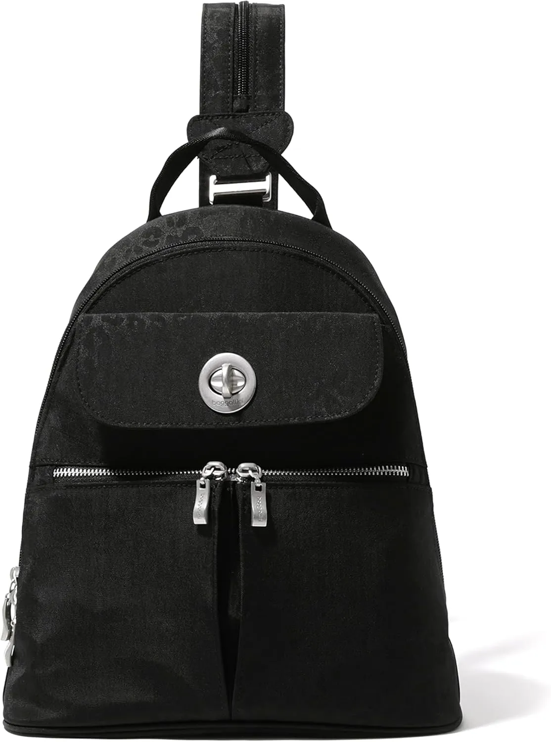 Baggallini Naples Convertible Small Daypack Sling Crossbody, Black Cheetah Emboss
