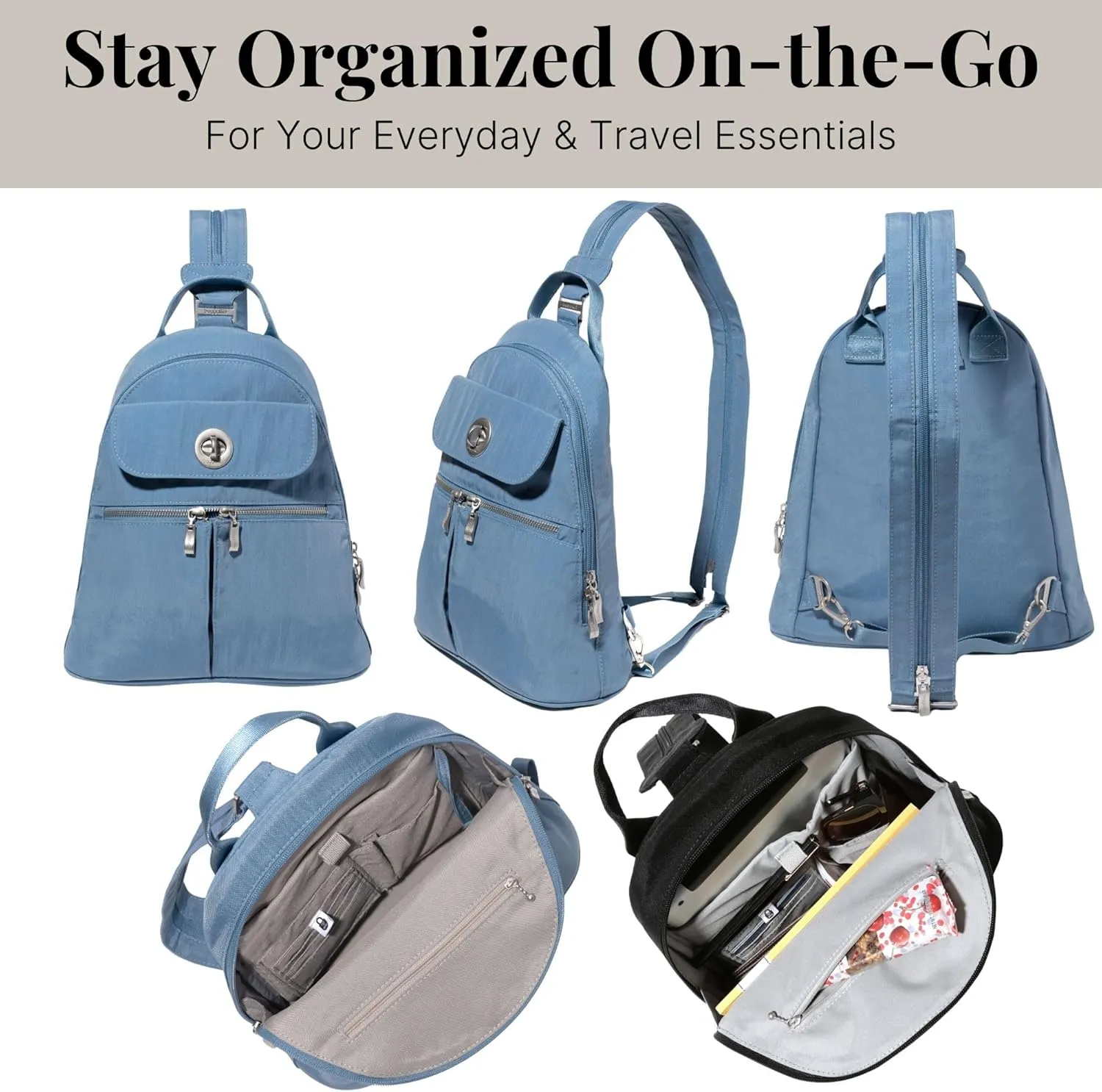 Baggallini Naples Convertible Small Daypack Sling Crossbody, Cornflower