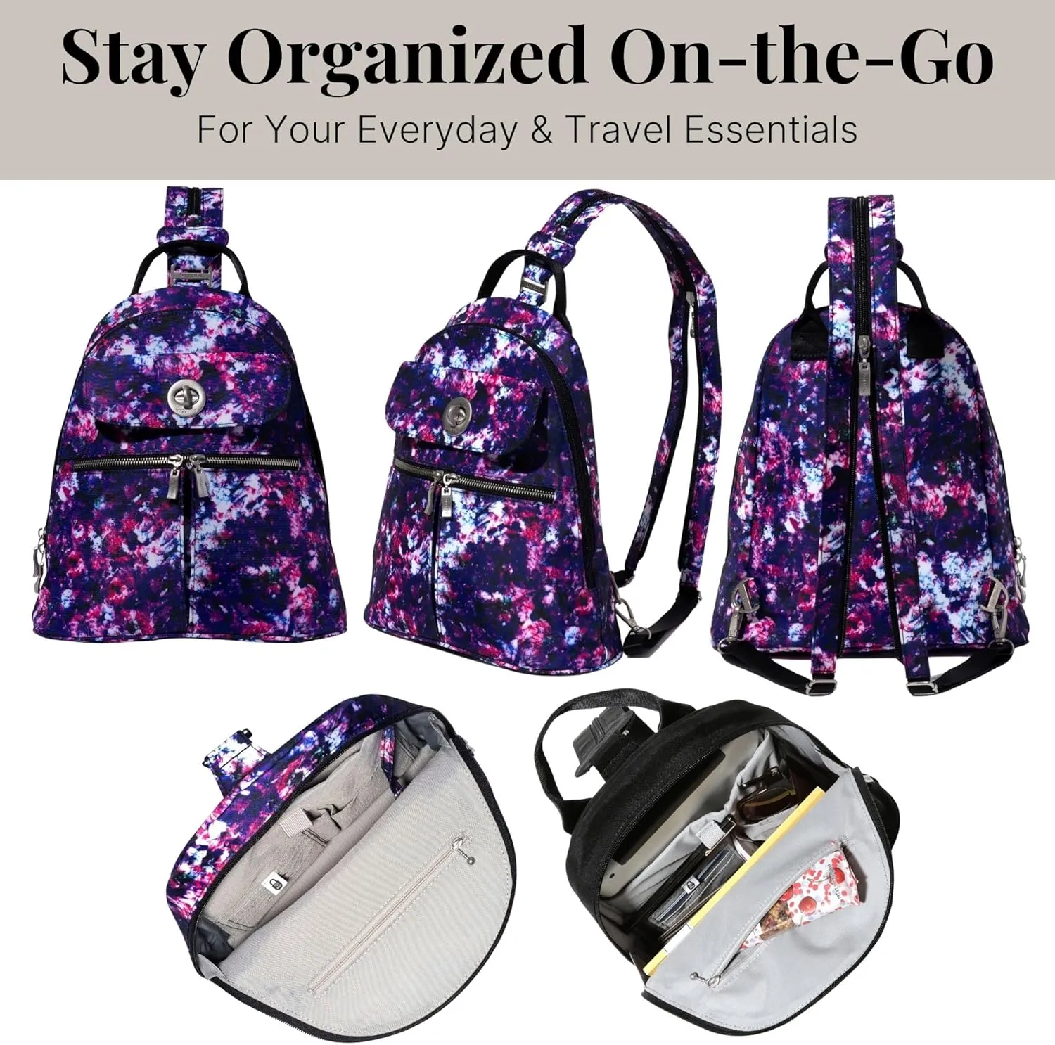 Baggallini Naples Convertible Small Daypack Sling Crossbody, Mulberry Opal