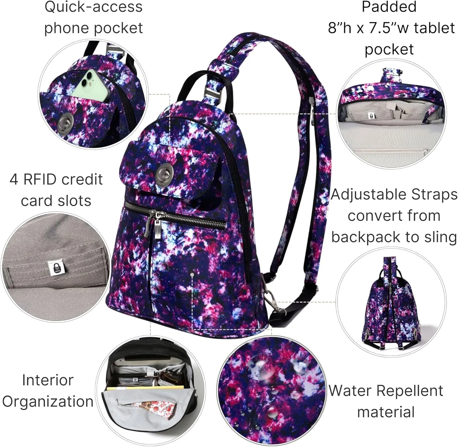 Baggallini Naples Convertible Small Daypack Sling Crossbody, Mulberry Opal