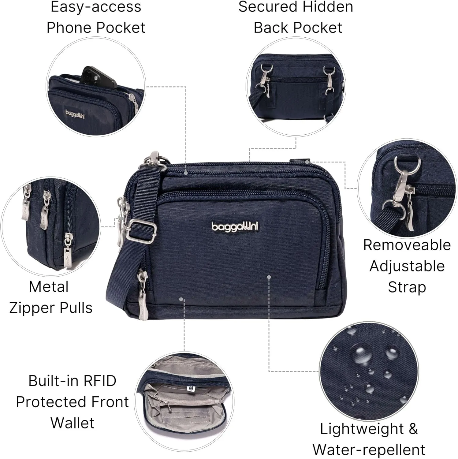 Baggallini Women Triple Zip Bag with Wallet