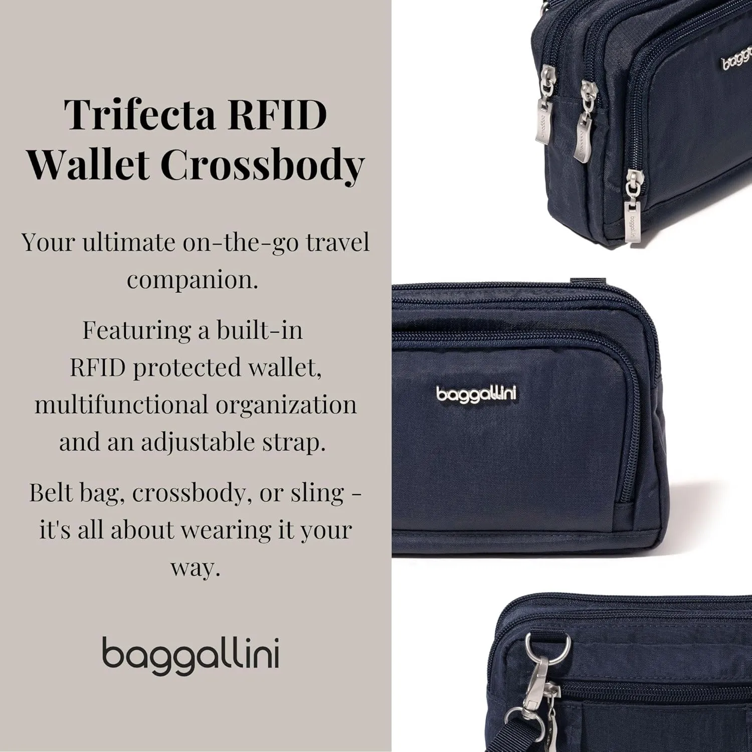 Baggallini Women Triple Zip Bag with Wallet