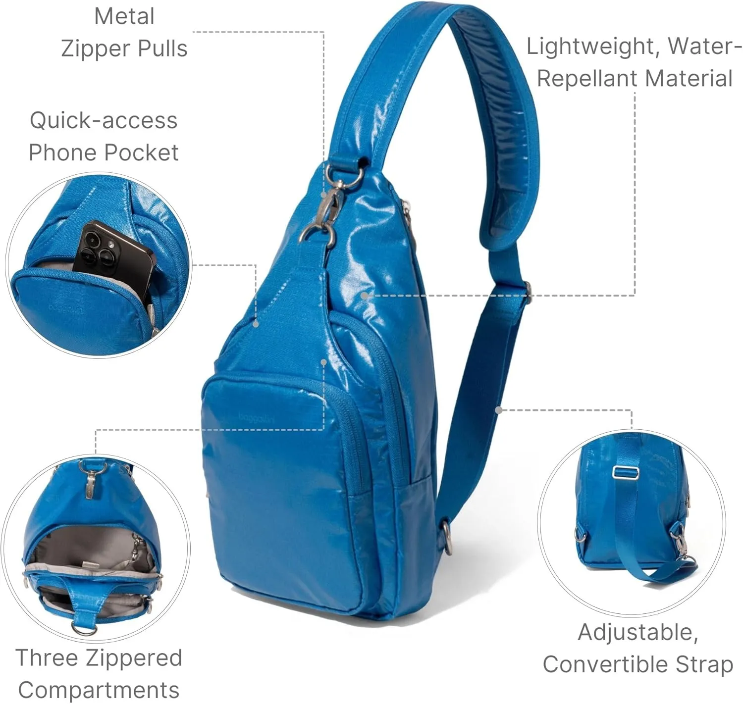 Baggallini Women's Central Park Sling 12"x7" Crossbody Bag W/Convertible Adjustable Shoulder Strap