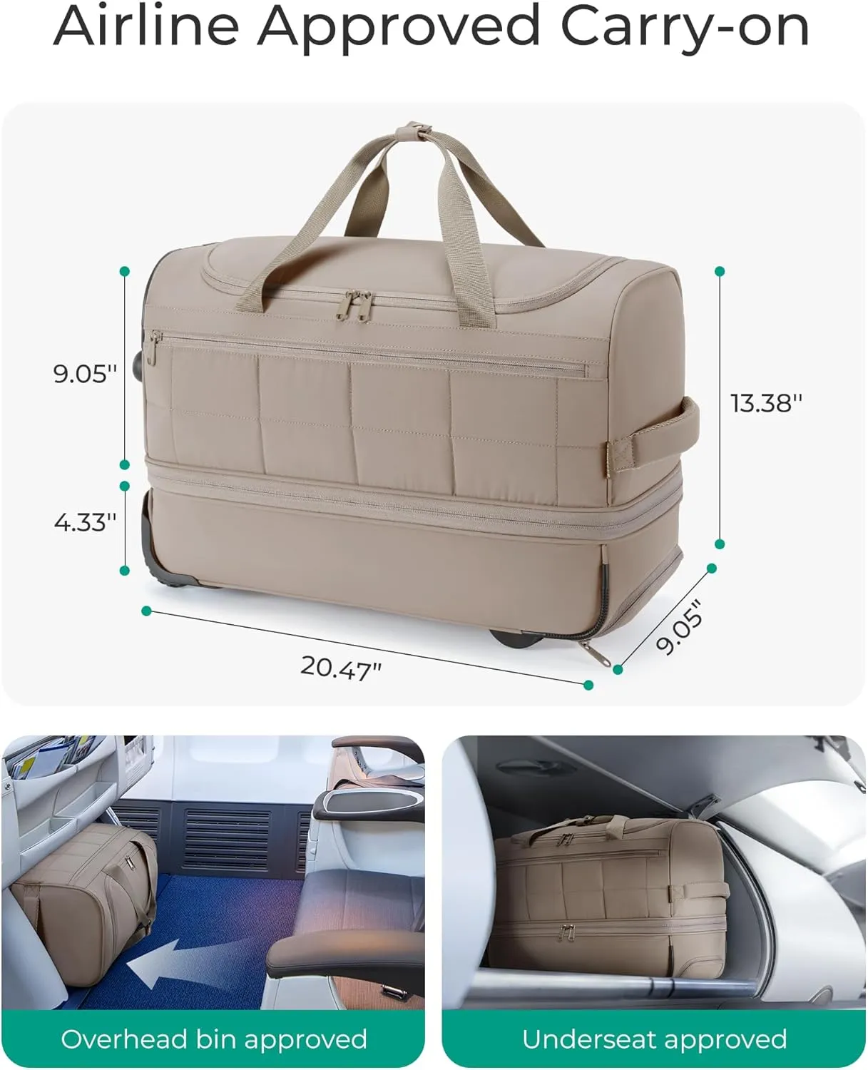 BAGSMART 40L Rolling Duffle Bag with Wheels and Handle, TSA Underseat Carry On Bags for Travel with Shoe Compartment, Black