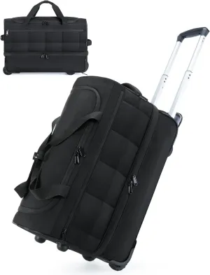 BAGSMART 40L Rolling Duffle Bag with Wheels and Handle, TSA Underseat Carry On Bags for Travel with Shoe Compartment, Black