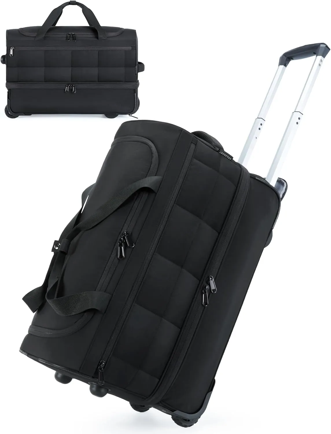 BAGSMART 40L Rolling Duffle Bag with Wheels and Handle, TSA Underseat Carry On Bags for Travel with Shoe Compartment, Black