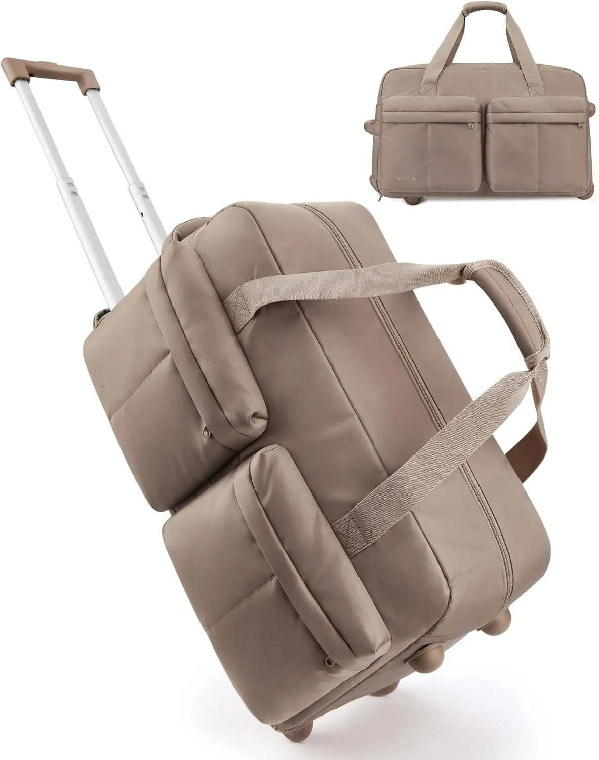 BAGSMART Rolling Duffle Bag with Wheels, Carry On Wet Pocket Duffel for Travel with Handle, Brown