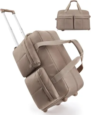 BAGSMART Rolling Duffle Bag with Wheels, Carry On Wet Pocket Duffel for Travel with Handle, Brown