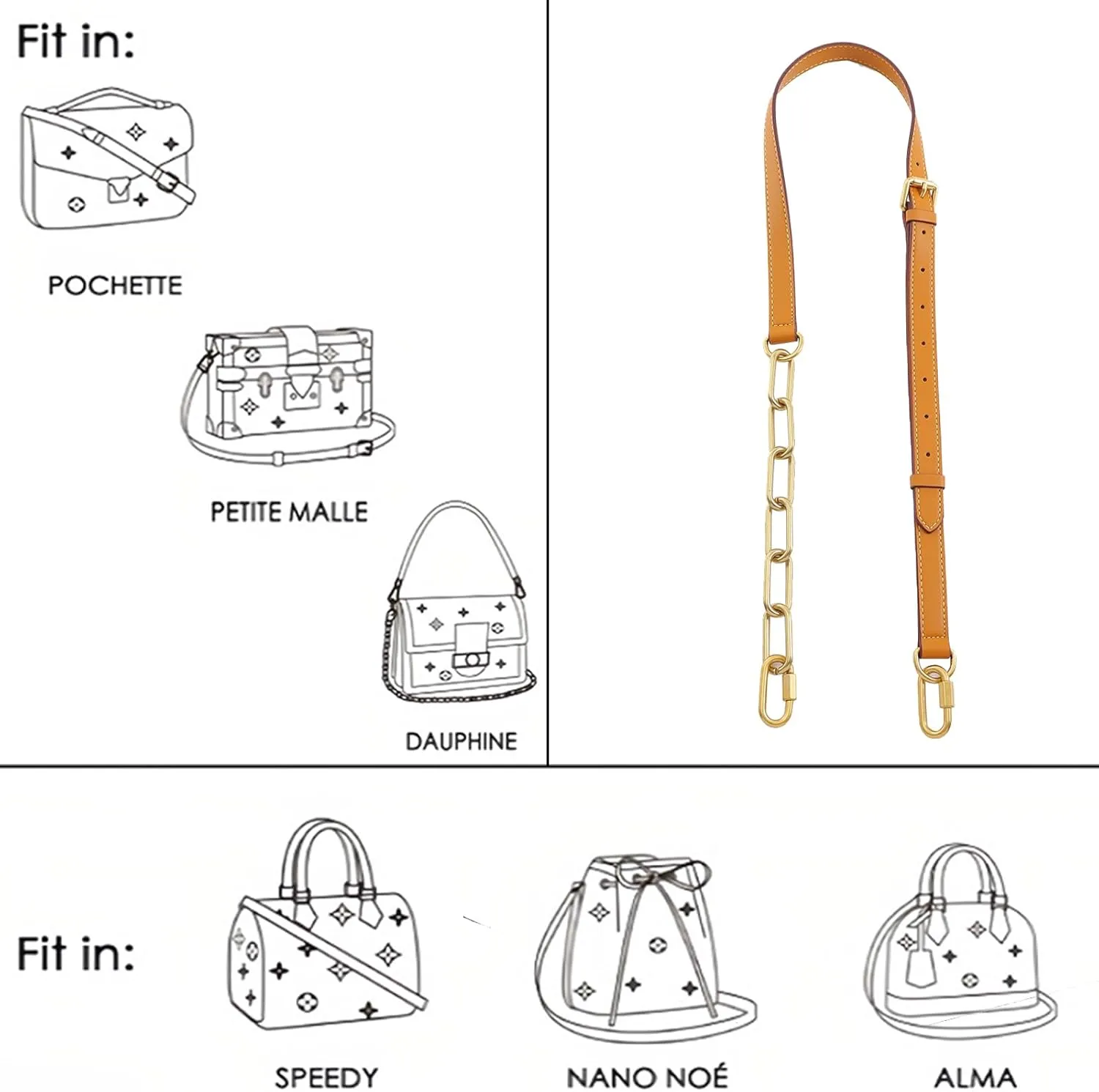 BAIXUEJI Genuine Leather Purse Strap Adjustable Replacement Crossbody Shoulder Bag Handbag