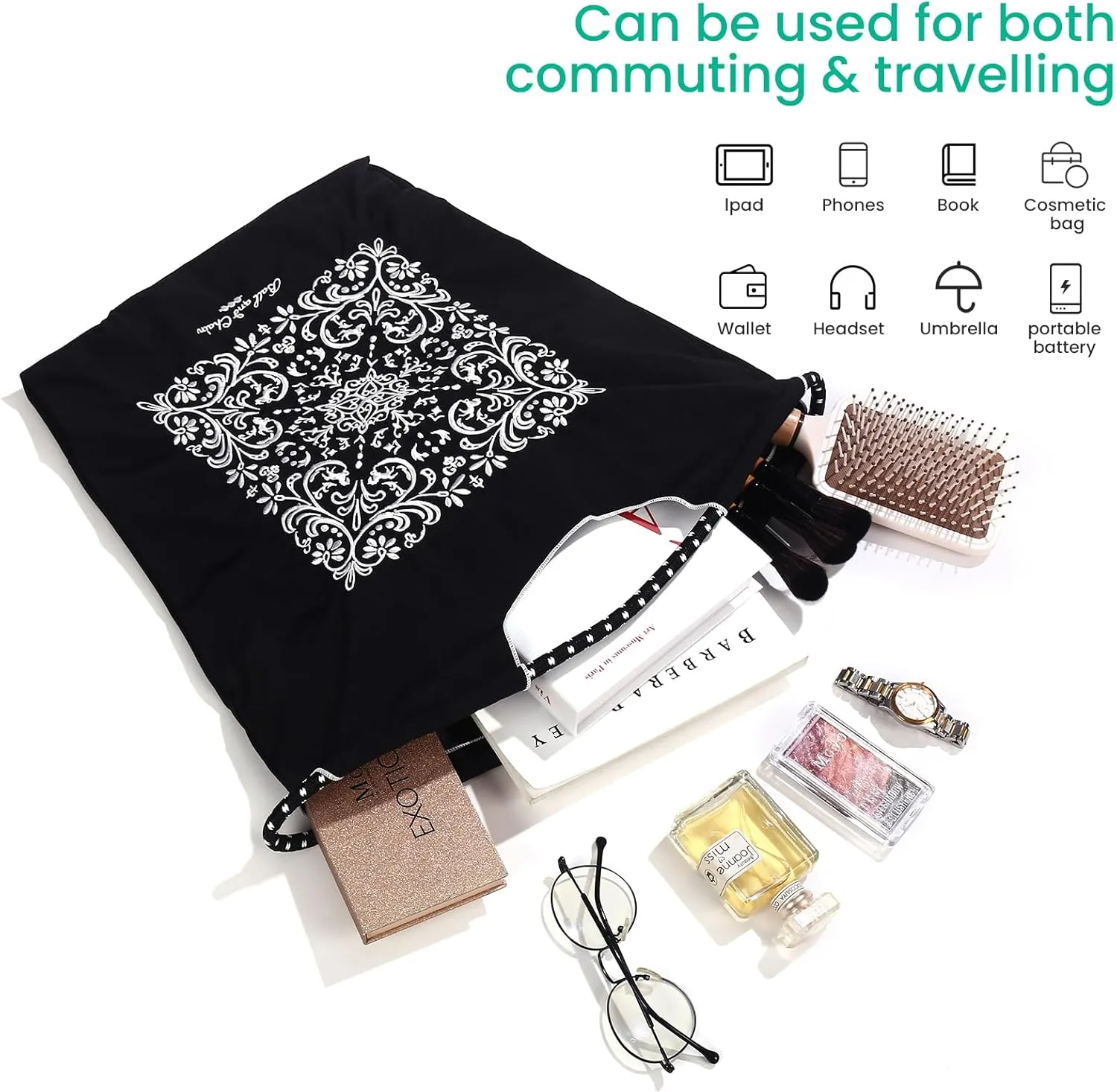 Ball&Chain Embroidery Tote Bag Women Work Bags Crossbody Bag Purse for Women Travel Bags Handbags Everyday Bag