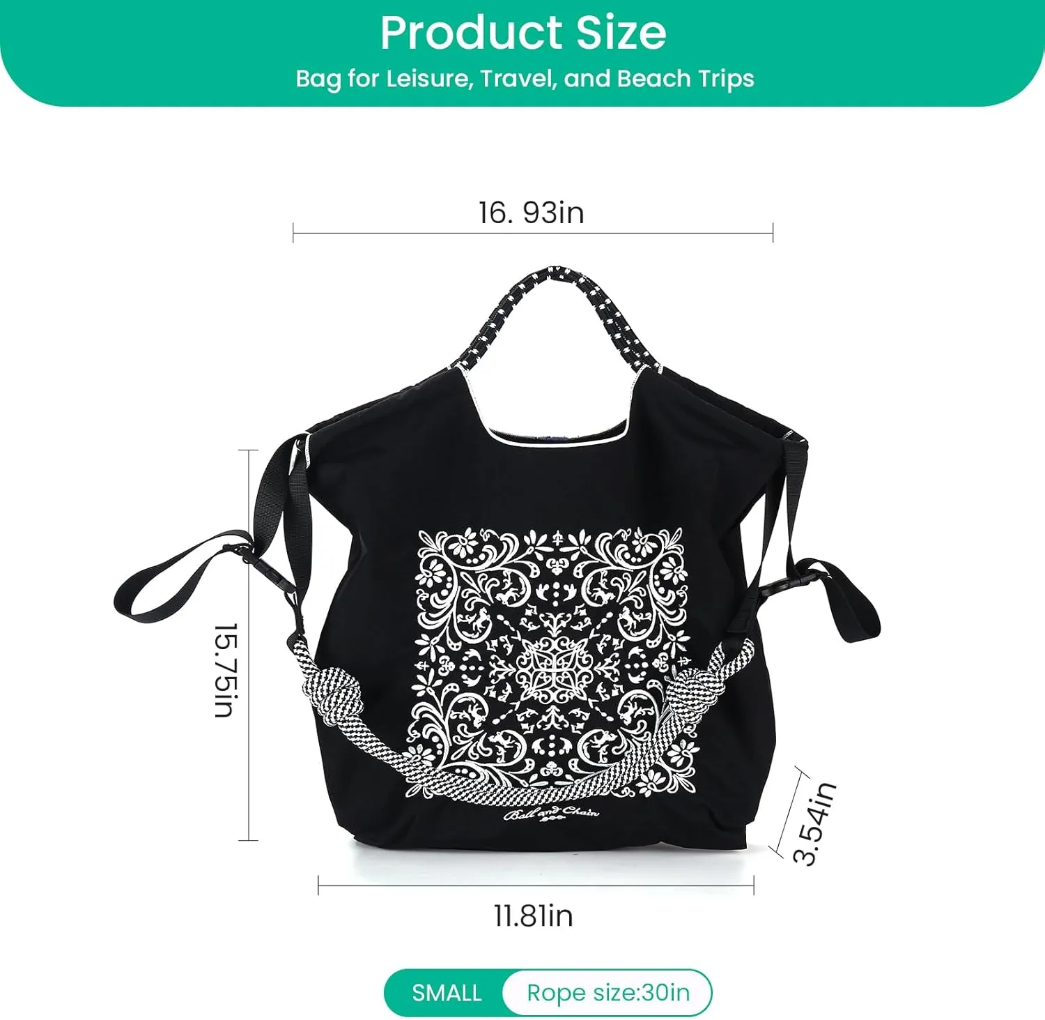 Ball&Chain Embroidery Tote Bag Women Work Bags Crossbody Bag Purse for Women Travel Bags Handbags Everyday Bag