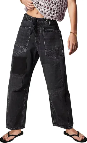 Barrel Jeans Women Trendy Low Rise Drawstring Baggy Jeans Vintage Pant Casual Wide Leg Horseshoe Demin with Pockets