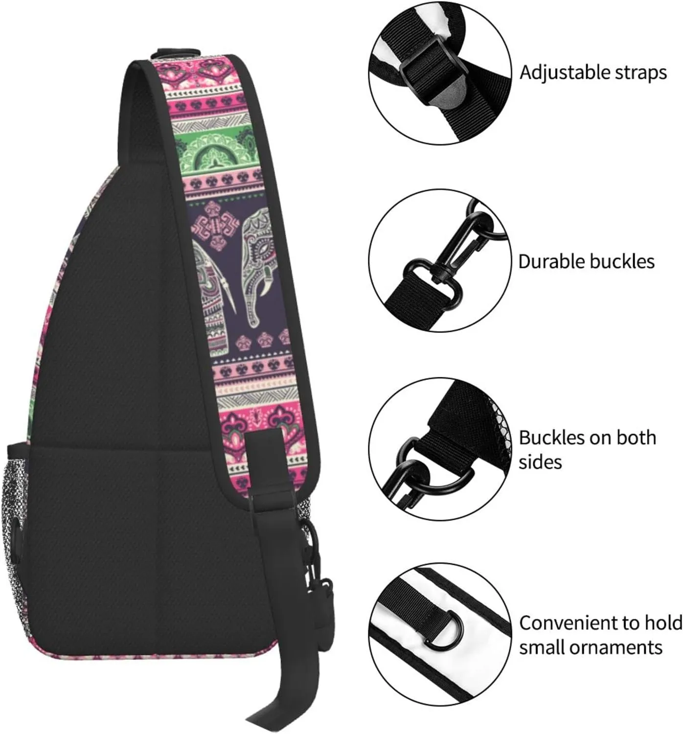 bassyil Elephant Sling Bag Crossbody Travel Hiking Chest Backpack Shoulder Daypack for Women Men