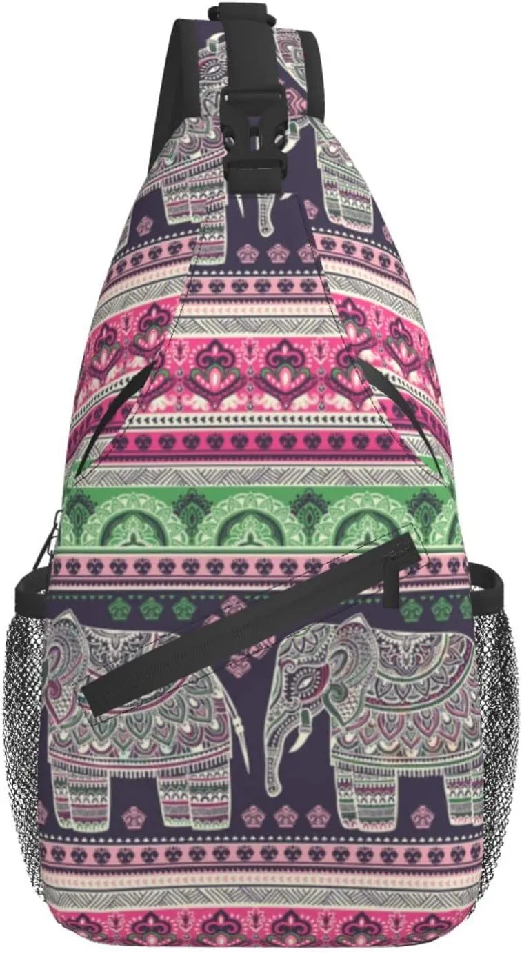 bassyil Elephant Sling Bag Crossbody Travel Hiking Chest Backpack Shoulder Daypack for Women Men