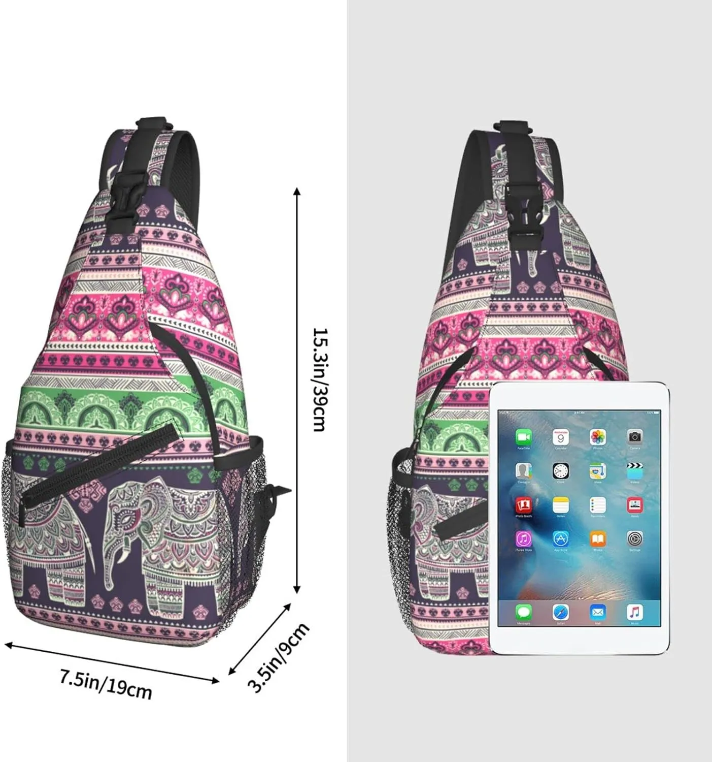 bassyil Elephant Sling Bag Crossbody Travel Hiking Chest Backpack Shoulder Daypack for Women Men