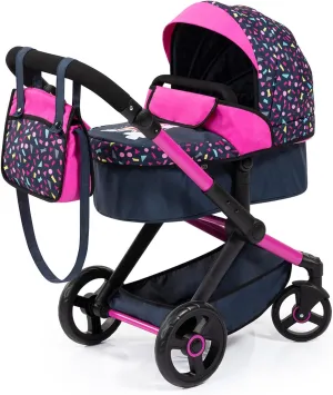 Bayer Design Dolls: Pram Xeo: Shapes Navy & Pink - Matching Handbag, Adjustable Handle, for Dolls Up to 20", Ages 3 