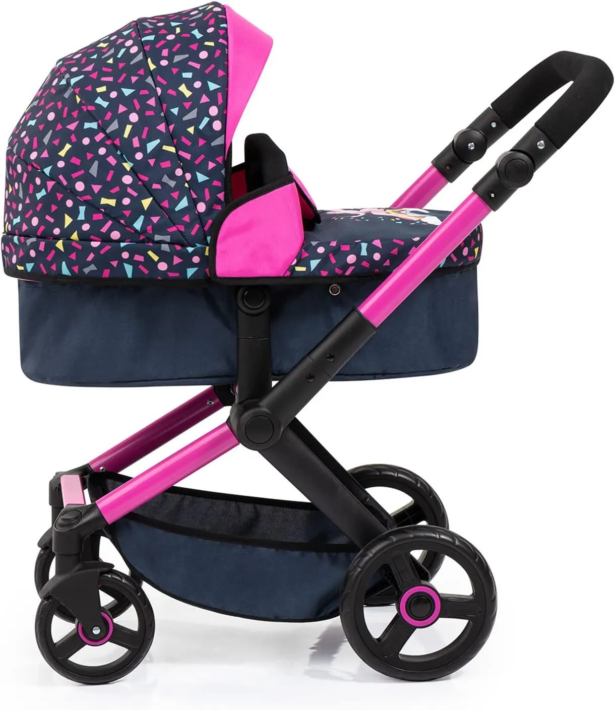 Bayer Design Dolls: Pram Xeo: Shapes Navy & Pink - Matching Handbag, Adjustable Handle, for Dolls Up to 20", Ages 3 