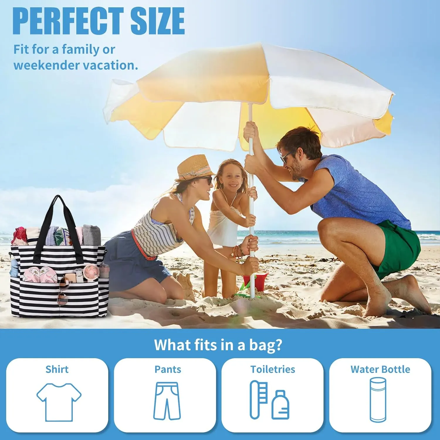 Beach Bags for Women, Large Waterproof Sandproof Swim Pool Bag with Dry Wet Seperated Pocket Utility Tote Bag