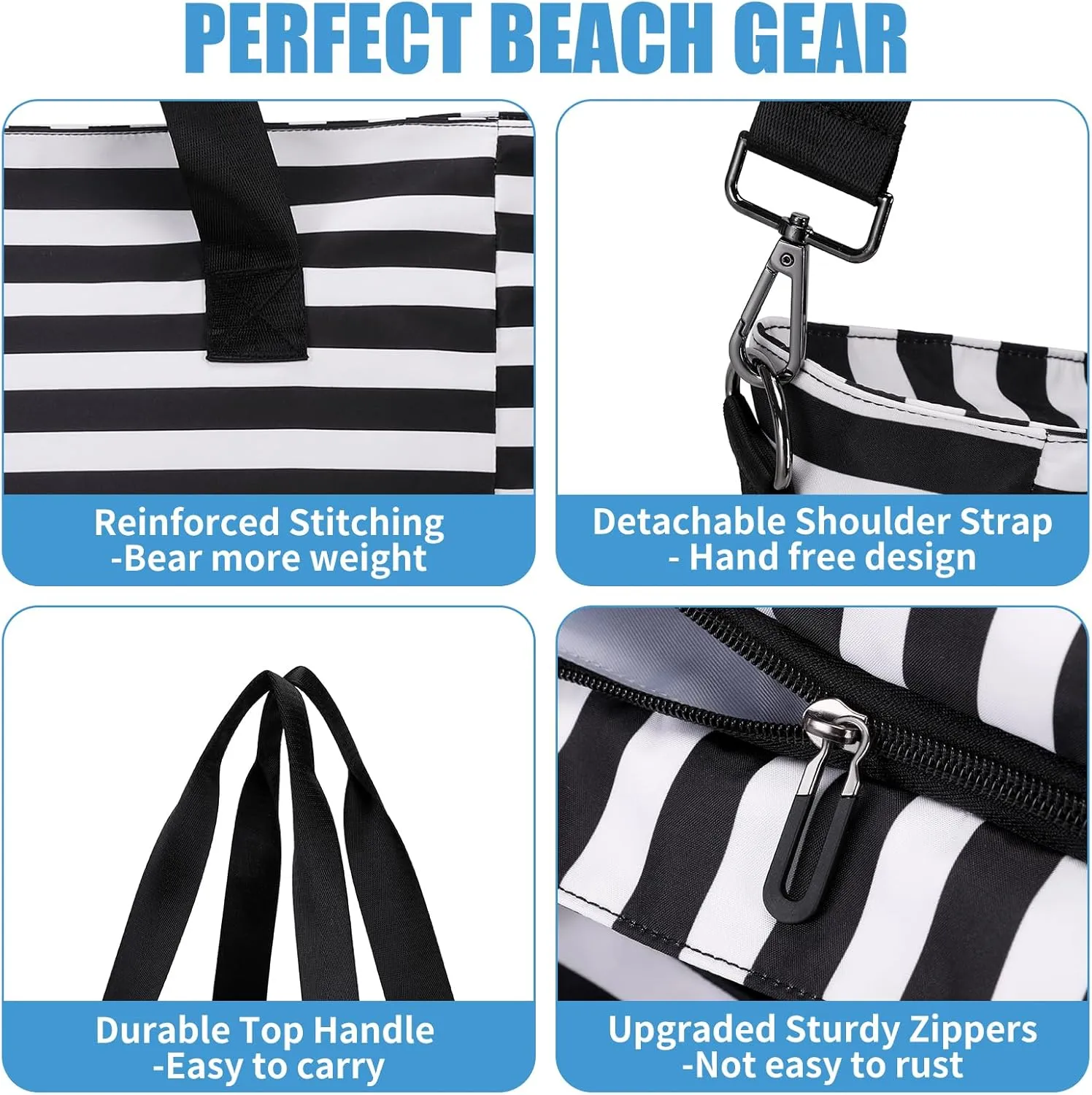 Beach Bags for Women, Large Waterproof Sandproof Swim Pool Bag with Dry Wet Seperated Pocket Utility Tote Bag