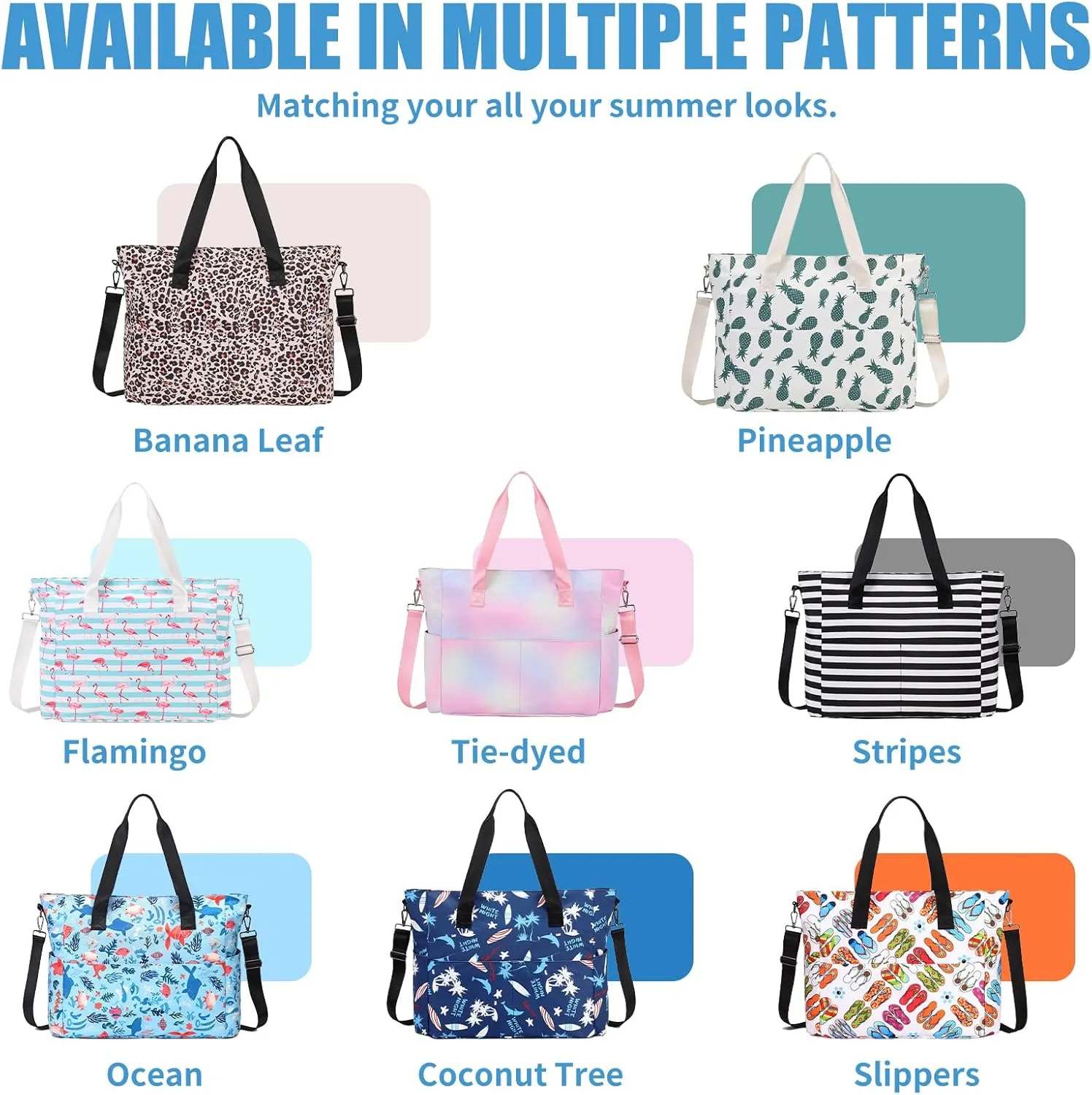 Beach Bags for Women, Large Waterproof Sandproof Swim Pool Bag with Dry Wet Seperated Pocket Utility Tote Bag