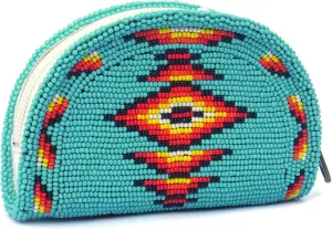 Beaded Coin Purse, Change Purse For Women, Zippered Change Pouch Wallet, Small Leather Pouch, designer key pouch (PATTERN-15(TURQUOISE))