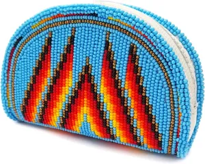 Beaded Coin Purse, Change Purse For Women, Zippered Change Pouch Wallet, Small Leather Pouch, designer key pouch (Skyblue)