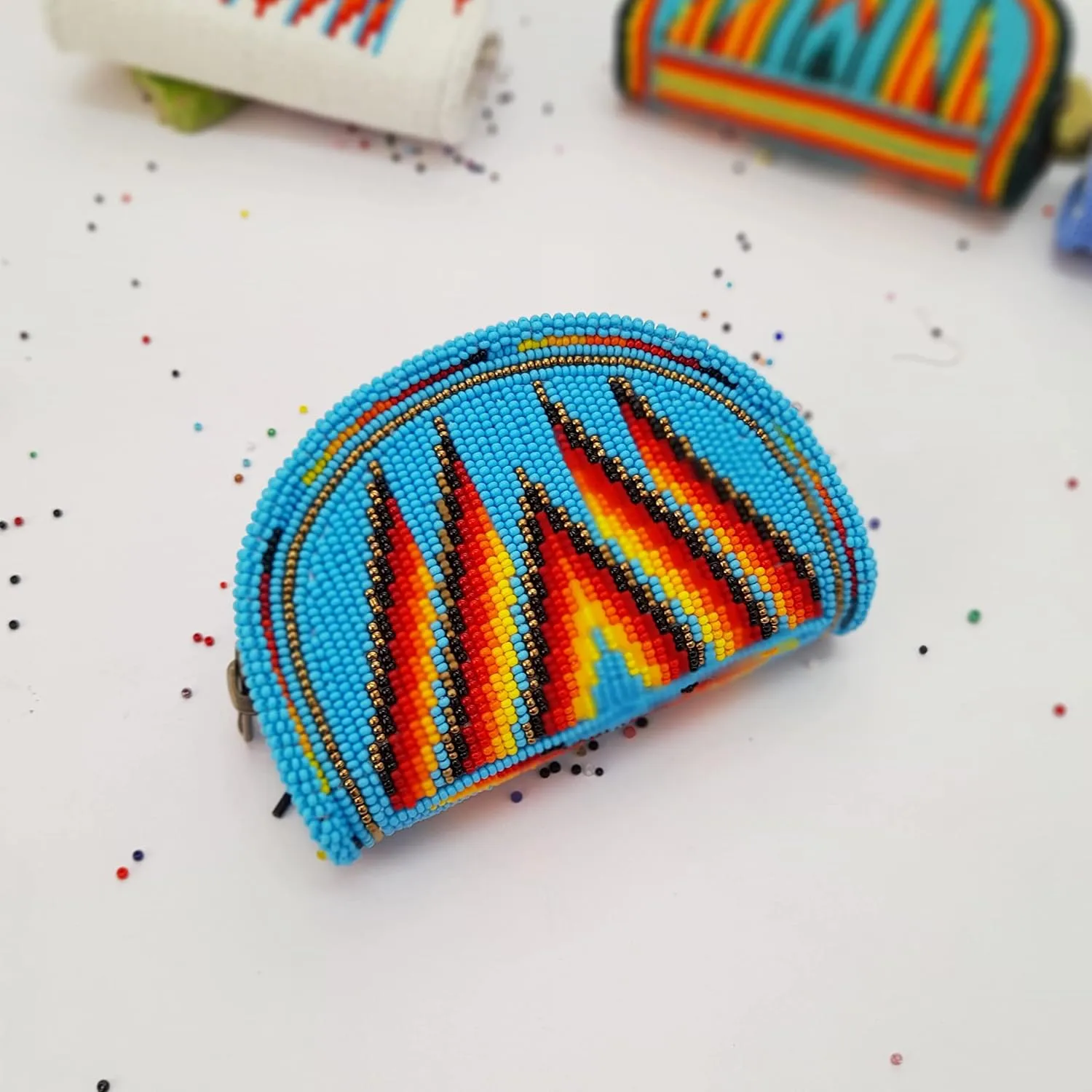 Beaded Coin Purse, Change Purse For Women, Zippered Change Pouch Wallet, Small Leather Pouch, designer key pouch (Skyblue)